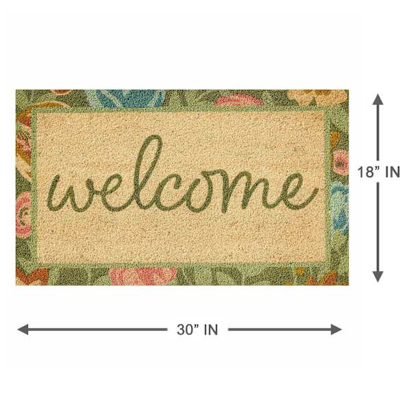 Welcome Floral Border Coir Mat, 18x30