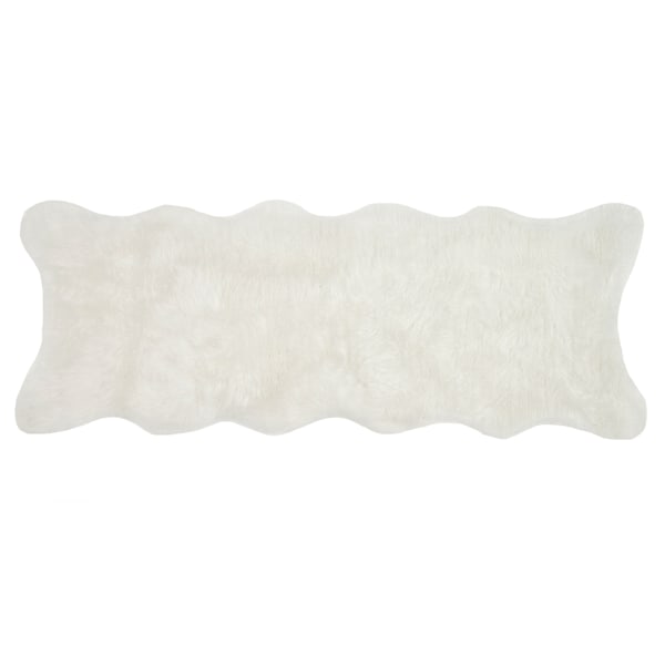 (C151) Grayson Shaped Ivory Faux Fur Shag Runner, 2x7
