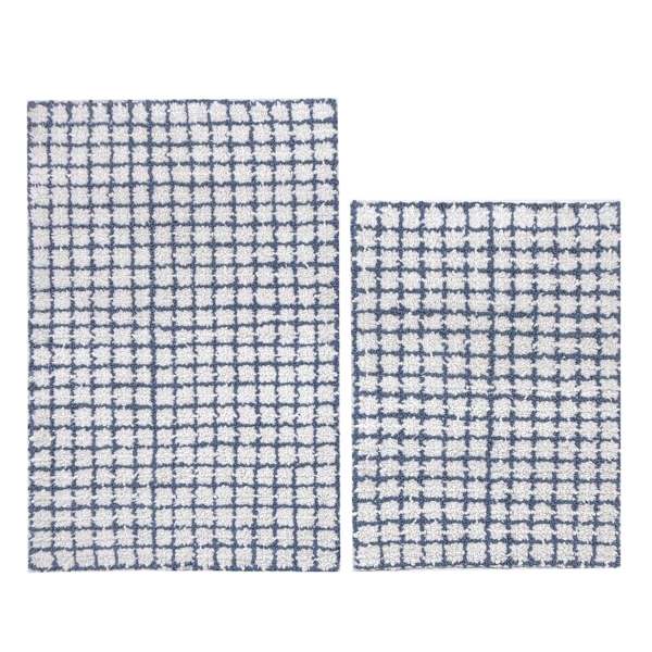 2-Piece Blue Checkered Bath Rug Set, 17x24/20x32