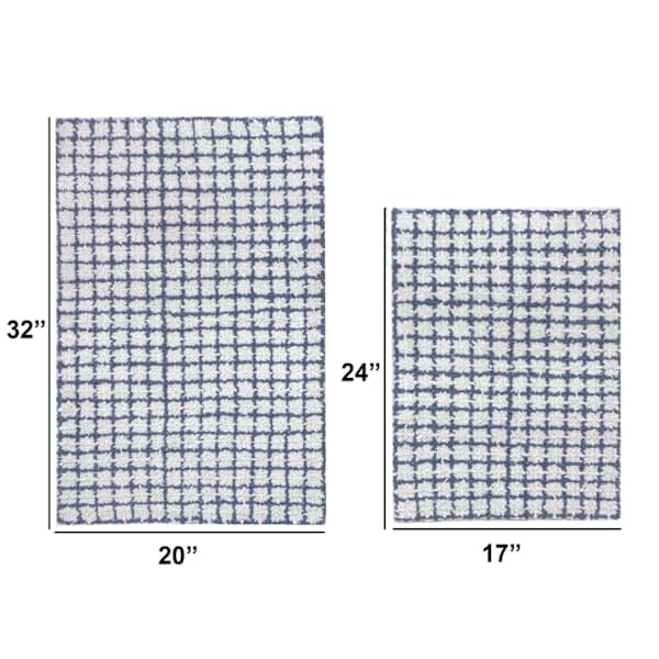 2-Piece Blue Checkered Bath Rug Set, 17x24/20x32