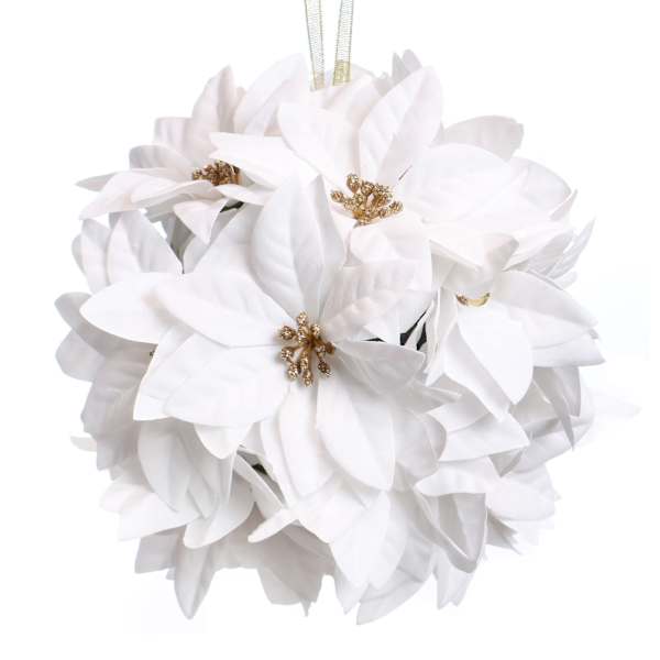 White Poinsettia Kissing Ball, 8"