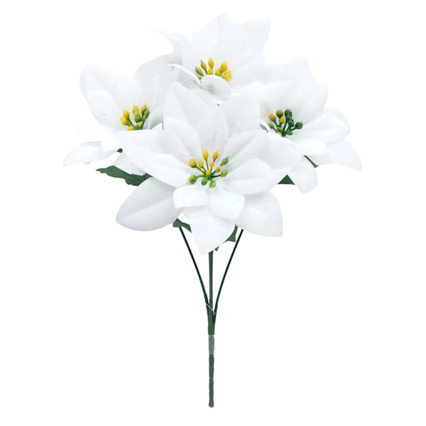Set of 4 White Poinsettia Floral Bush, 12.5"