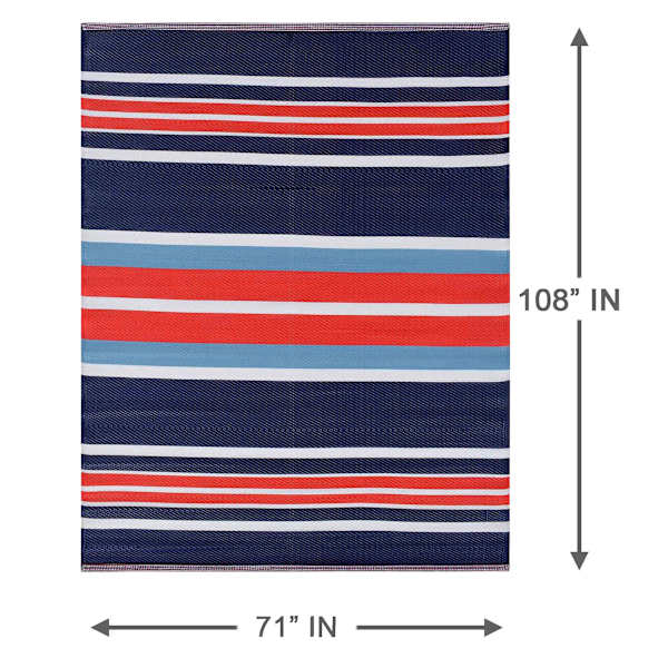 Dark Blue Striped Plastic Outdoor Rug, 6x9