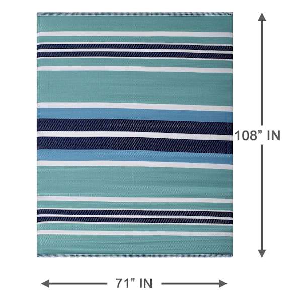 Light Blue Striped Plastic Outdoor Area Rug, 6x9