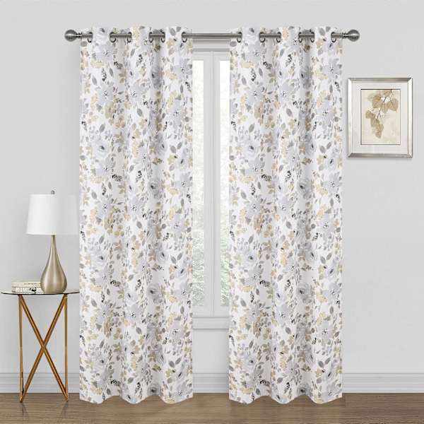 Denver Natural Floral Grommet Curtain Panel, 76x84