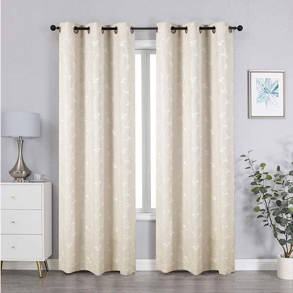 Rowen Natural & White Light Embroidered Filtering Grommet Curtain Panel, 84"