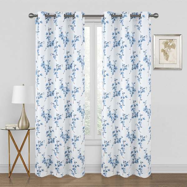 Denver Blue Blossom Grommet Curtain Panel, 76x63