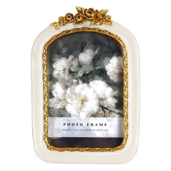 Cream & Gold Trim Floral Picture Frame, 4x6
