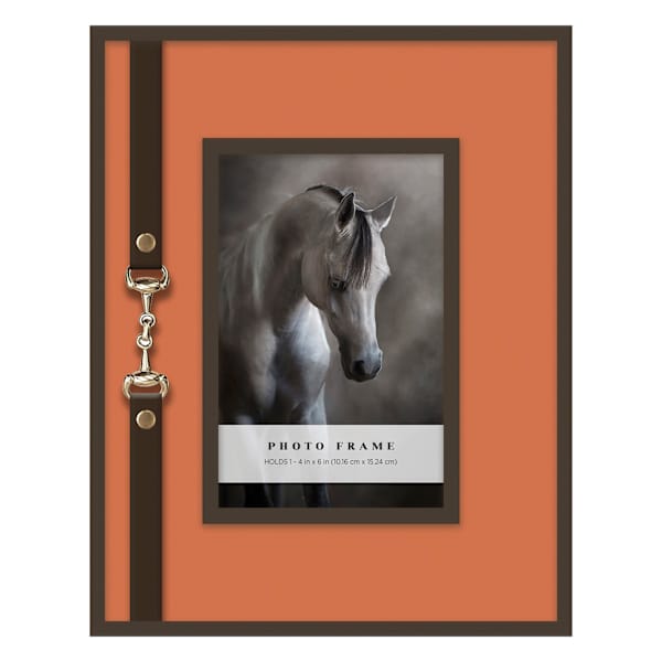 Orange Lacquer Tabletop Frame with Leather Strap, 4x6