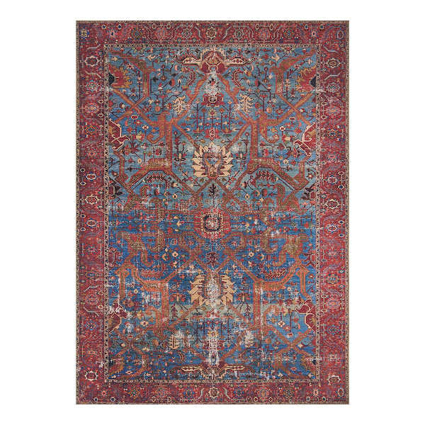 (B524) Found & Fable Sergio Blue & Red Area Rug, 8x10