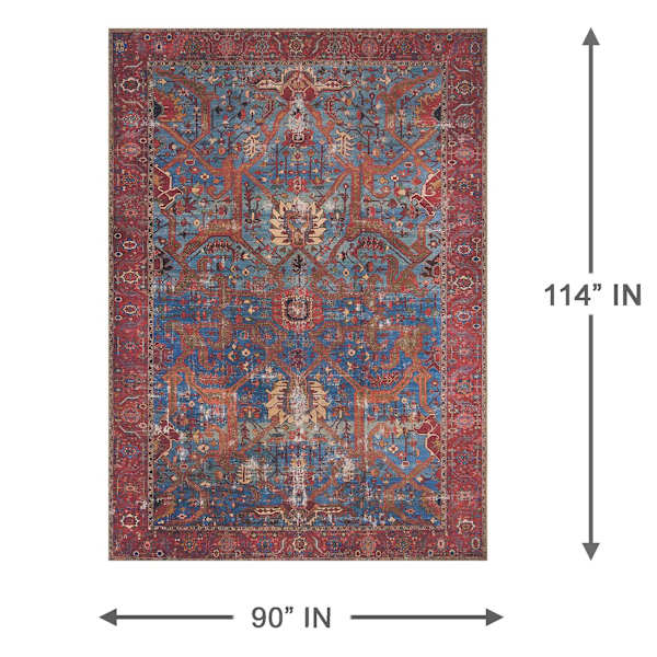 (B524) Found & Fable Sergio Blue & Red Area Rug, 8x10