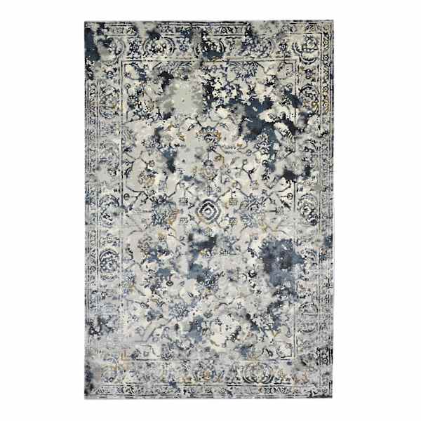 (B551) Magnolia Blue Vintage Floral Area Rug, 7x10