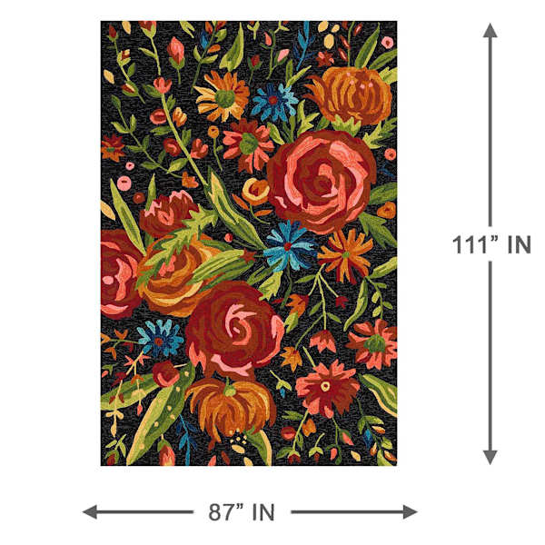 (E255) Santa Monica Black Floral Indoor & Outdoor Area Rug, 8x10