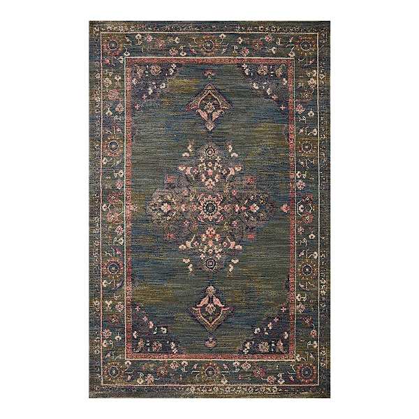 (A466) Jewel Green Medallion Area Rug, 8x10