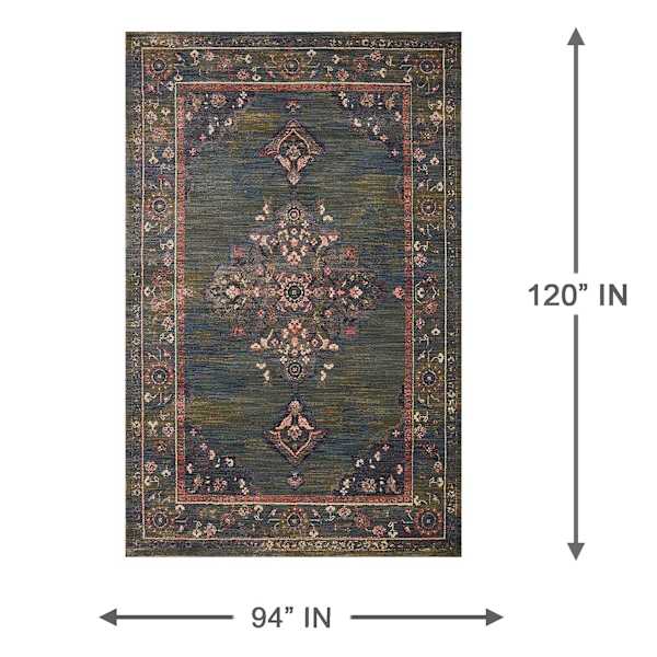 (A466) Jewel Green Medallion Area Rug, 8x10