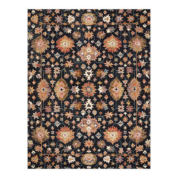 (A510) Pierce Black & Multicolor Floral Design Area Rug, 8x10