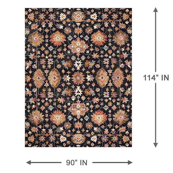 (A510) Pierce Black & Multicolor Floral Design Area Rug, 8x10
