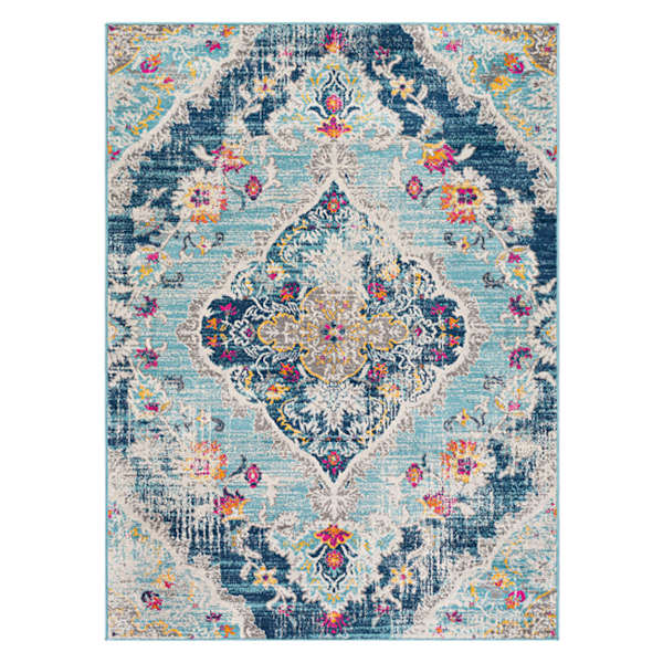 (D493) Floransa Blue Medallion Area Rug, 8x10