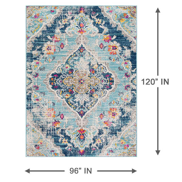 (D493) Floransa Blue Medallion Area Rug, 8x10