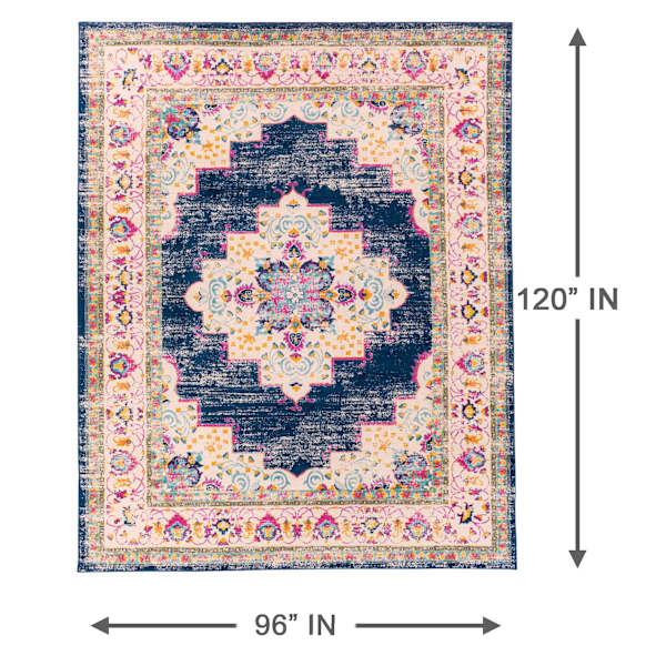(D494) Found & Fable Floransa Blue & Pink Medallion Area Rug, 8x10