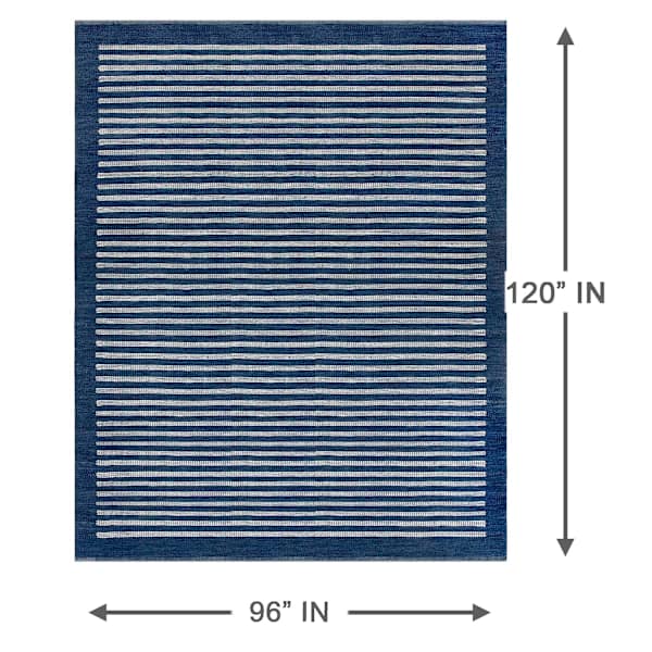 (B856) Honeybloom Roka Blue & White Striped Area Rug, 8x10