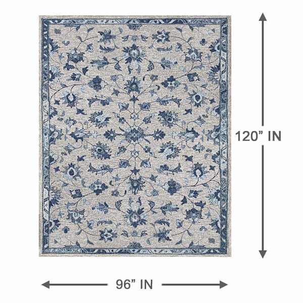 (A502) Providence Tacoma Blue Floral Hooked Area Rug, 8x10