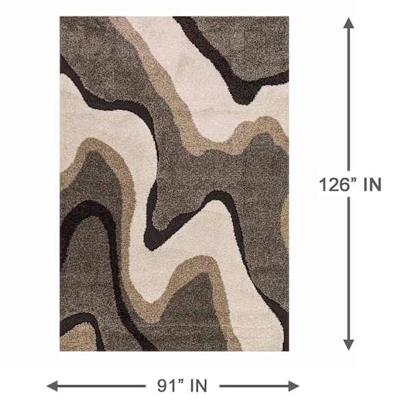 (A280) Sydney Ivory & Tan Multi-Waves Area Rug, 8x10