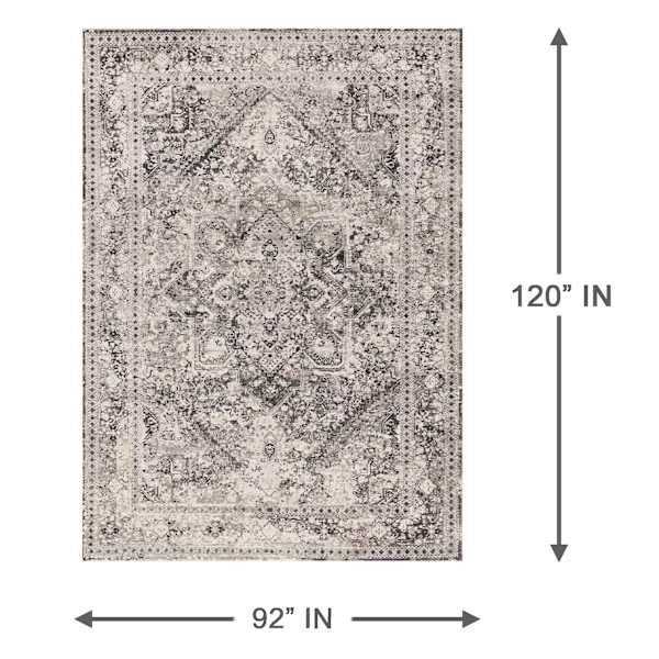 (B548) Providence Villa Dark Grey & Cream Distressed Look Area Rug, 8x10