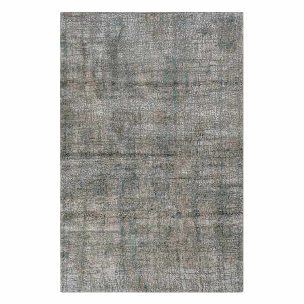 (B570) Ivory, Grey & Blue Modern Grid Design Area Rug, 8x10