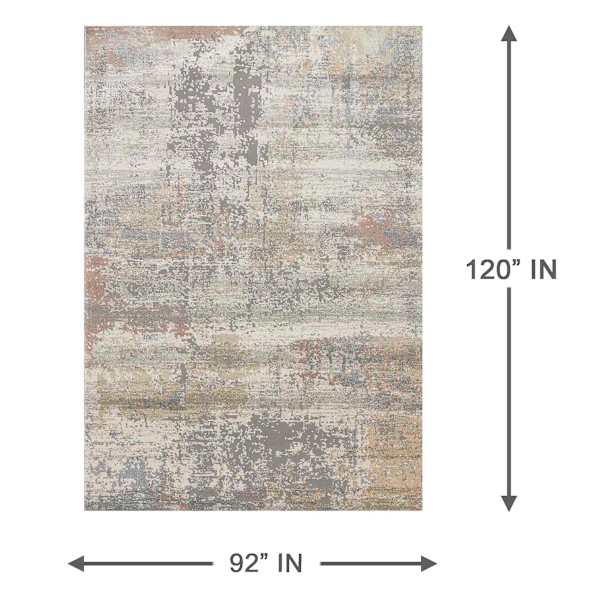 (B606) Villa Abstract Distressed Ivory & Grey Area Rug, 8x10