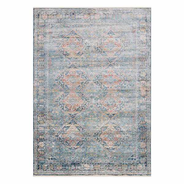 (B652) Genevieve Red & Blue Distress Look Area Rug, 8x10
