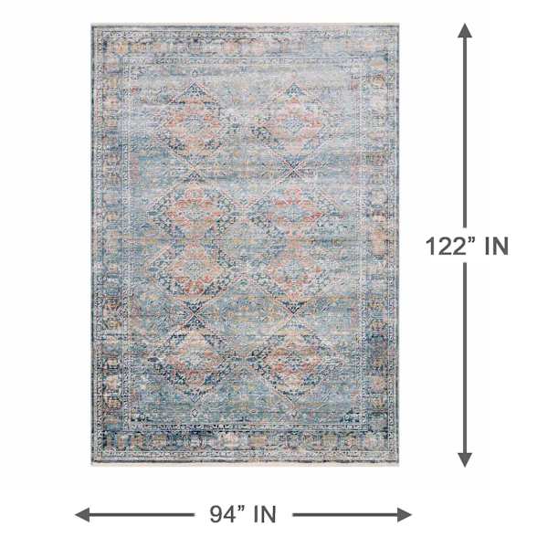 (B652) Genevieve Red & Blue Distress Look Area Rug, 8x10
