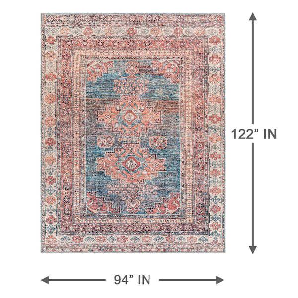 (B859) Colin Red & Blue Multi Medallion Washable Area Rug, 8x10