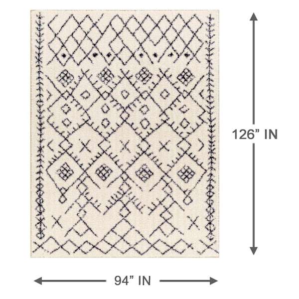 (B880) Lykke Black & White High-Pile Washable Area Rug, 8x10