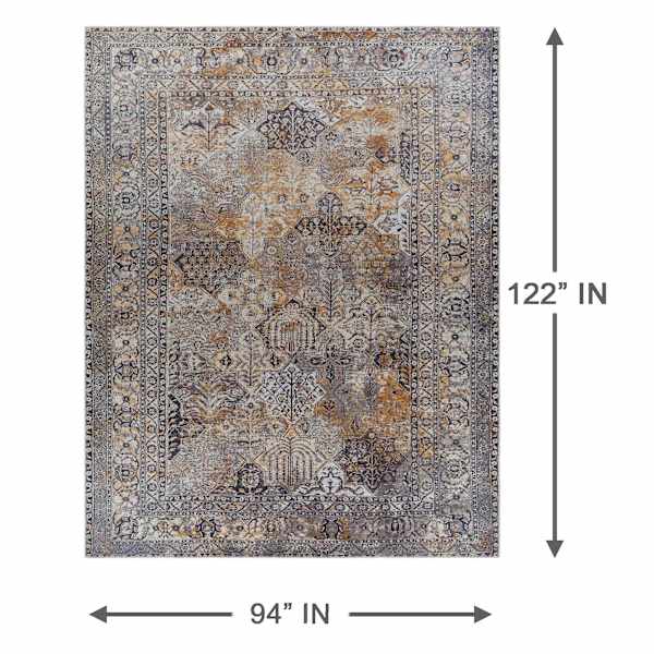 (B881) Tahmis Black & Gold Medallion Washable Area Rug, 8x10