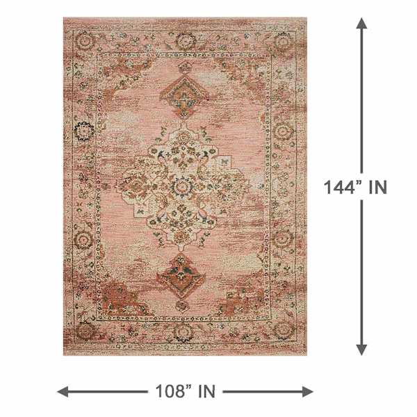 (A465) Found & Fable Pink Jeweled Medallion Area Rug, 9x12
