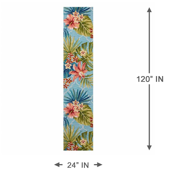 (E227) Santa Monica Aqua Floral Trellis Runner, 2x10