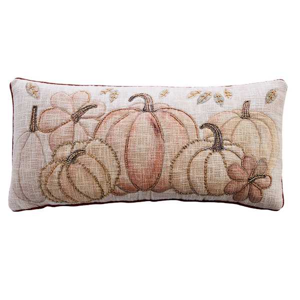 Beaded Neautral Pumpkins Throw Pillow, 14x30