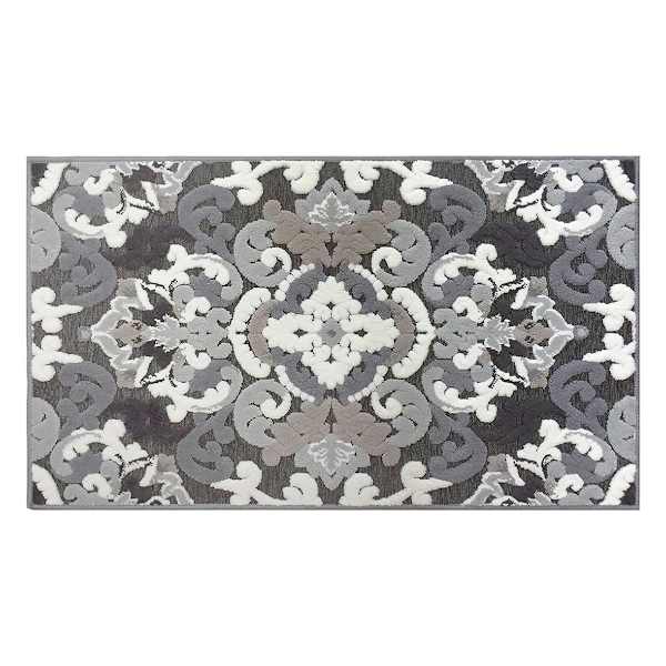 Arrington Grey & White Medallion High-Low Washable Accent Rug, 26x45