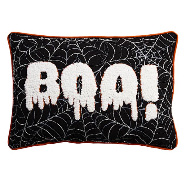 Boo! Loop Embroidered Throw Pillow, 14x20