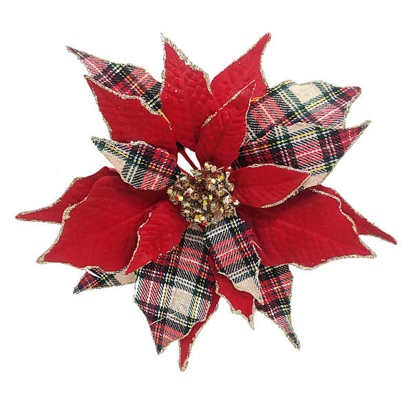 Red Plaid Poinsettia Clip