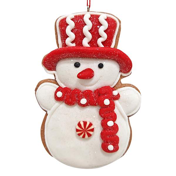 Peppermint Swirl Claydough Snowman Ornament, 5"