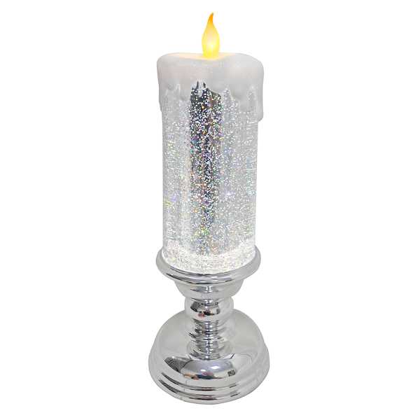 Silver LED Glitter Candle, 13"