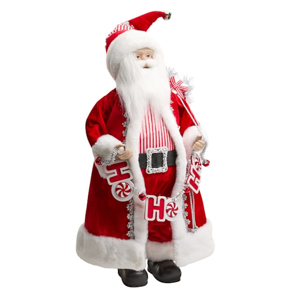 Porcelain Head Santa with Banner, 24"