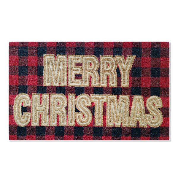 Red Buffalo Plaid Carved Merry Christmas Coir Mat, 18x30