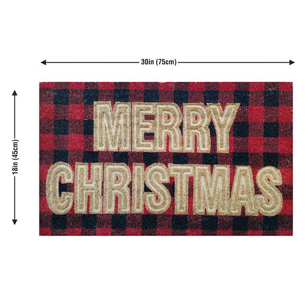 Red Buffalo Plaid Carved Merry Christmas Coir Mat, 18x30
