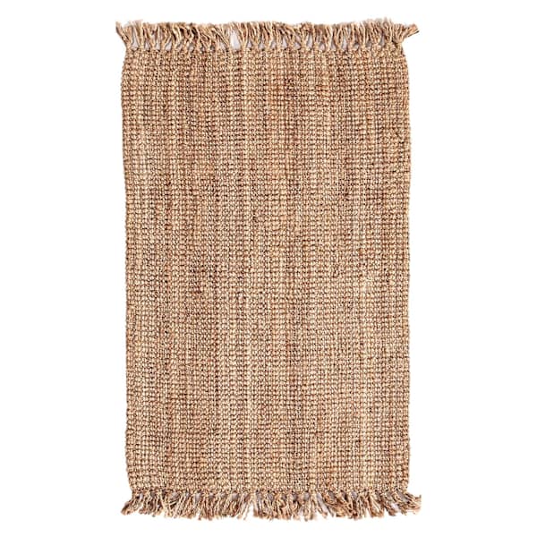 (B485) Honeybloom Jute Boucle Fringe Area Rug, 5x7