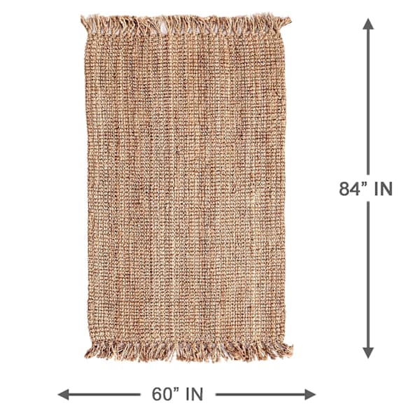(B485) Honeybloom Jute Boucle Fringe Area Rug, 5x7