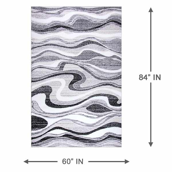 (B511) Soho Grey & Cream Waves Area Rug, 5x7