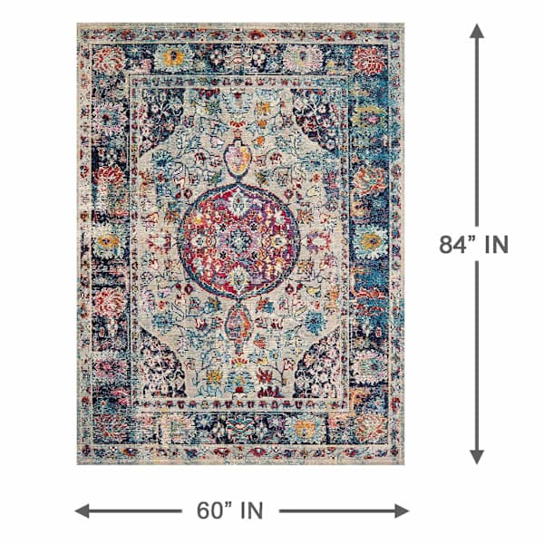 (B518) Luna Medallion Multicolor Fringe Area Rug, 5x7